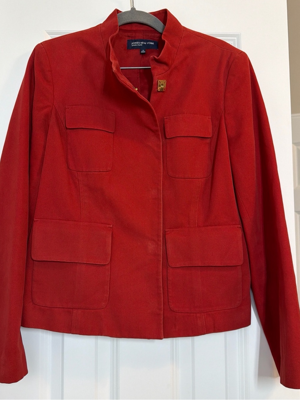 Jones New York Red Pocket Detail Stand-Collar Jacket
